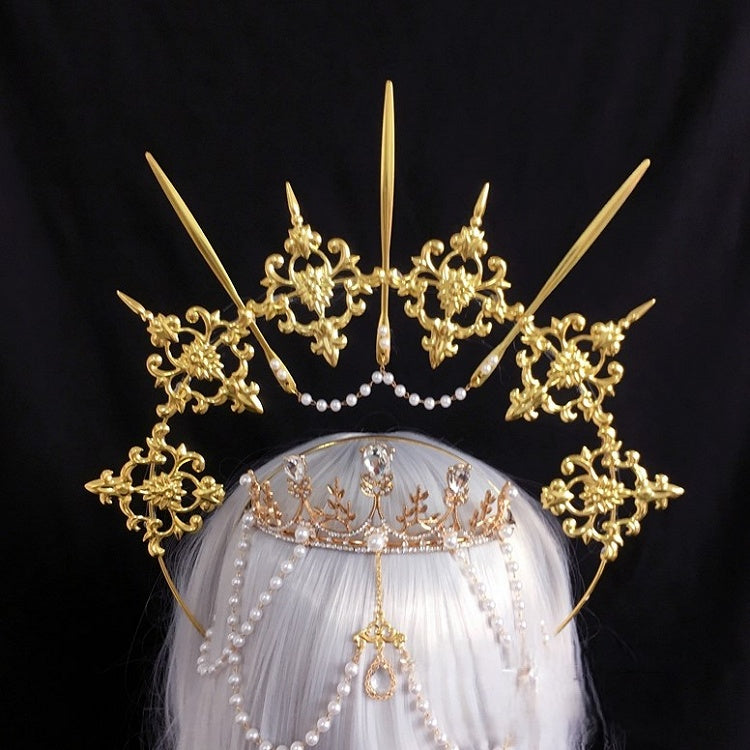 Rhinestone Halo Crown KC Gold Metal Tassel