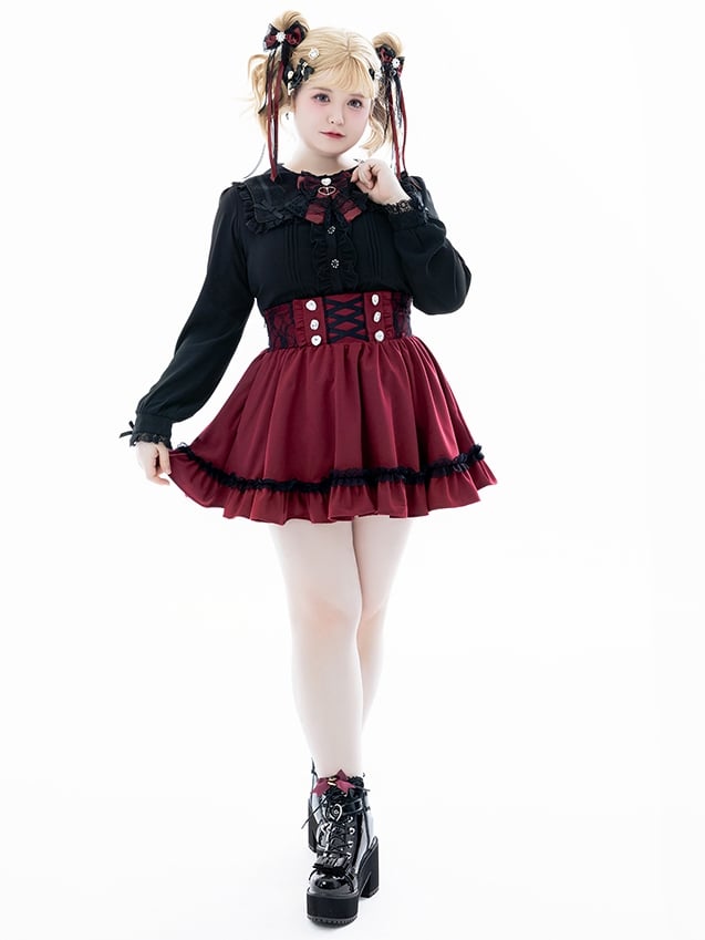 with Built-in Corset Waist Skirt: Style Landmine Cincher Red High