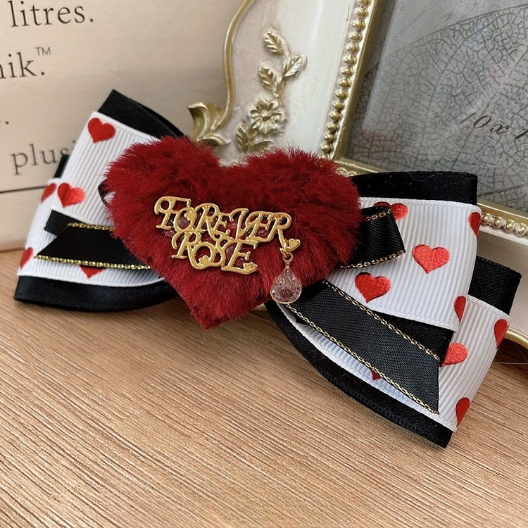 Hairclip Heart Design With Sweet KC Charm Black Lolita Rhinestone