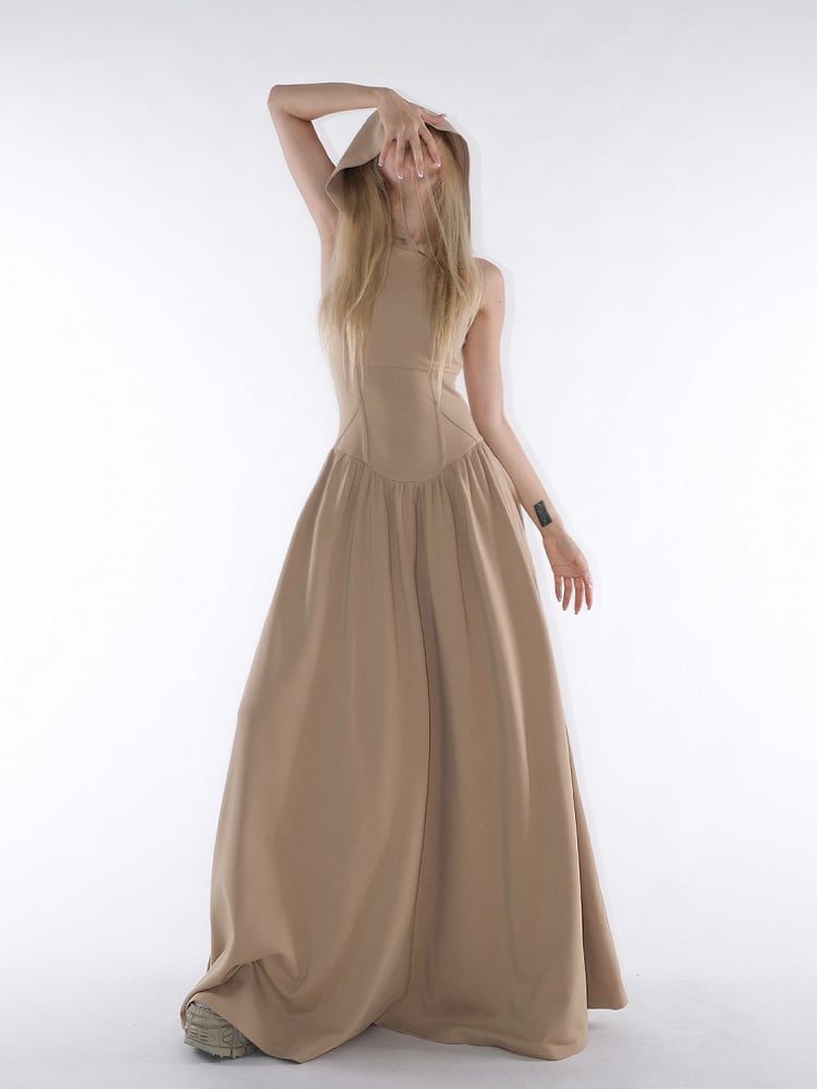 with Hooded Dress Wasteland Floor Khaki Waist Length Design Faux Punk Fishbone