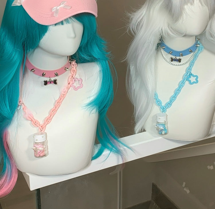 Blaue Yami Kawaii Halskette mit Flaschen- und Sternanhänger