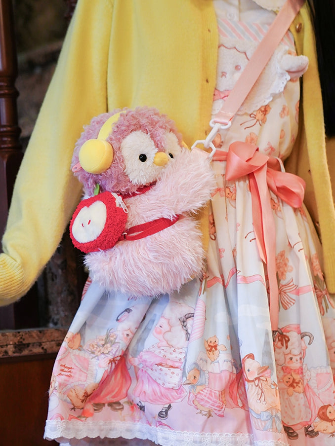 Rosa Tasche, 2 Pinguin-Optionen, süß, mittelgroß/groß + Rucksack/Crossbody-Schlüsselanhänger, Plüschgröße