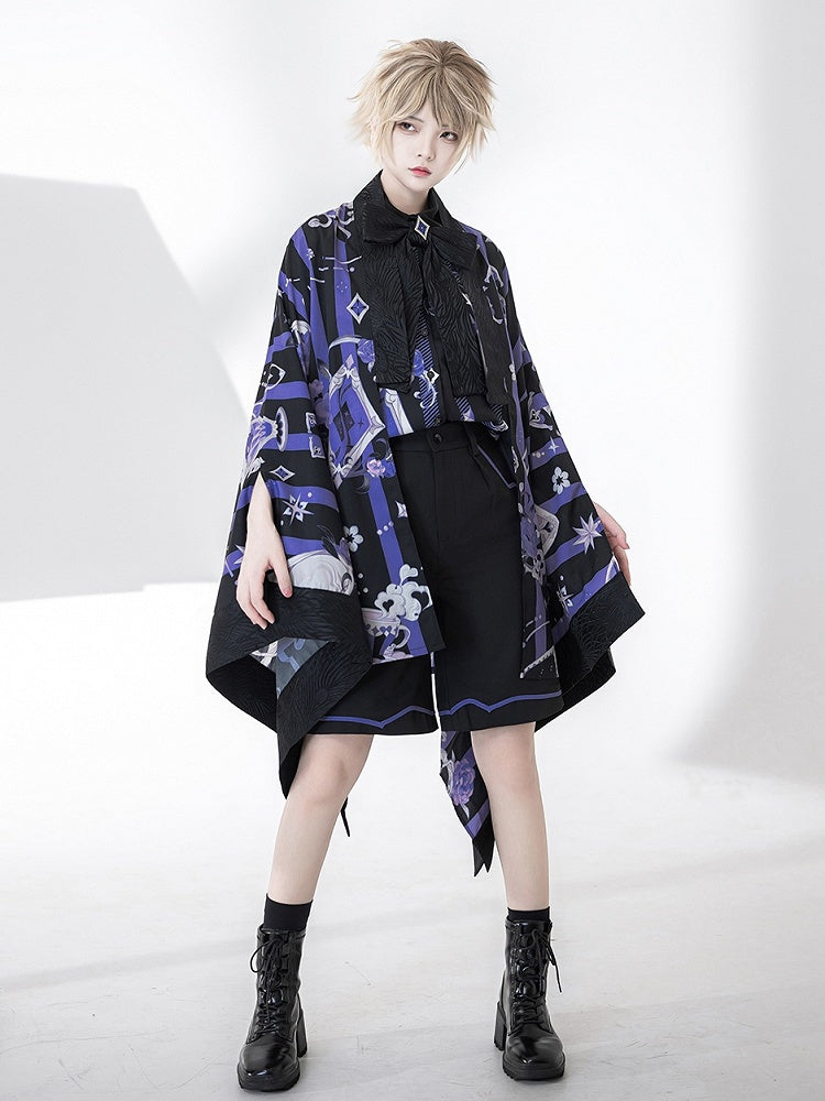 王子ファッションの蝶ネクタイ、マジシャンプリントのローズサマーシャツ、ポーカー