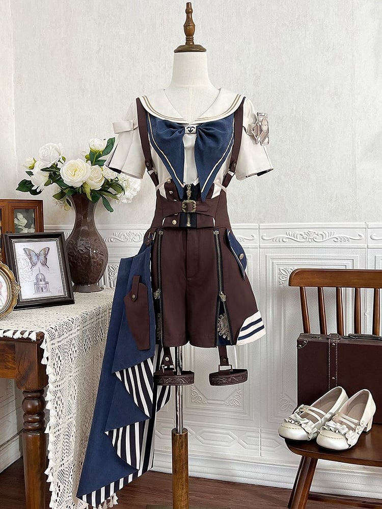 Hemdärmel mit kurzem Bowknot-Matrosenkragen