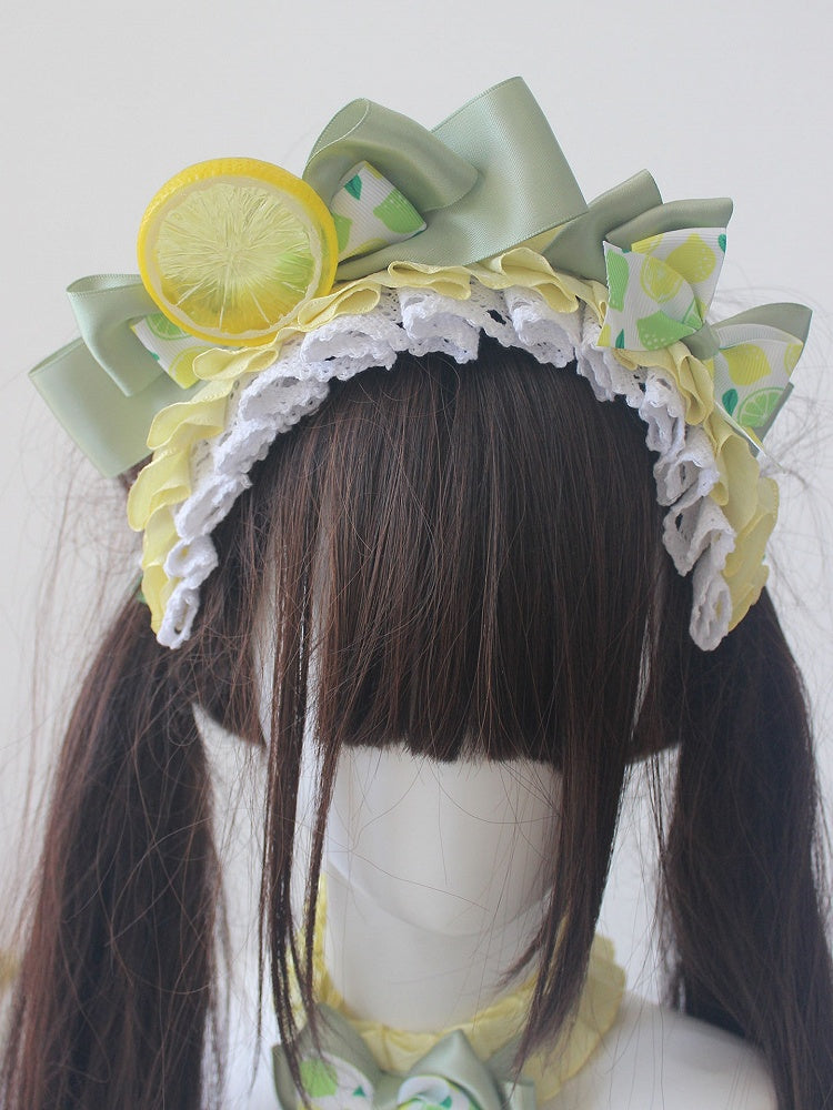 Print Lemon Yellow with KC Green Details Bowknot Ruffled