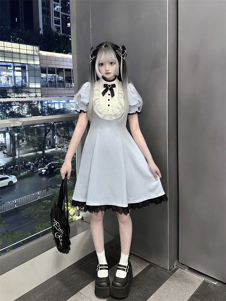 Jirai Kei Haarspangen mit schwarzer Schleife und Kreuzkette