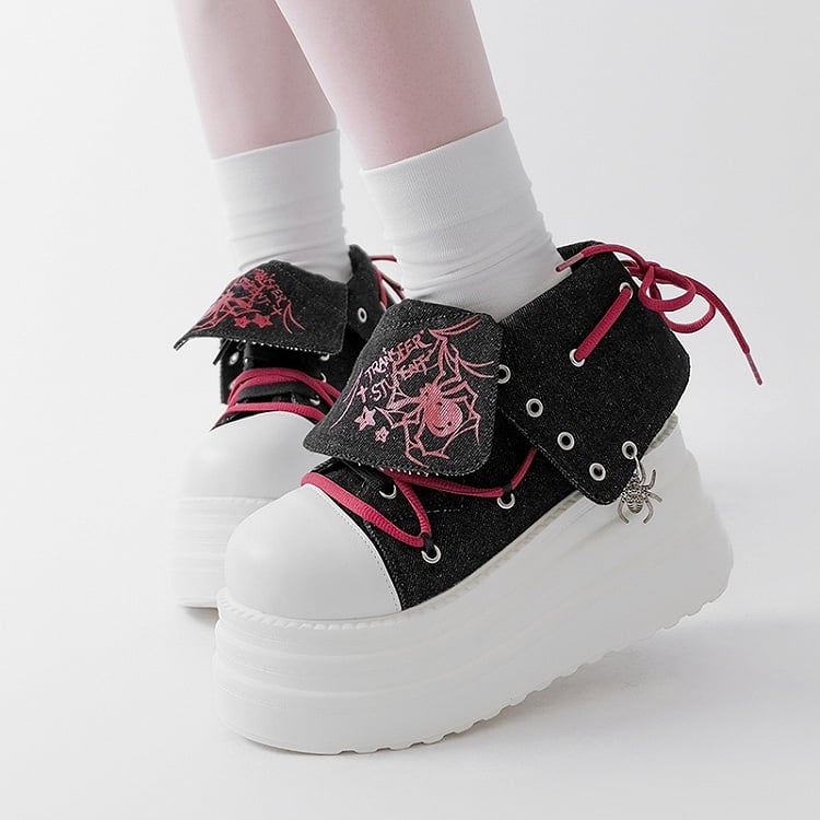 Black & Red Punk Spider Platform Sneakers