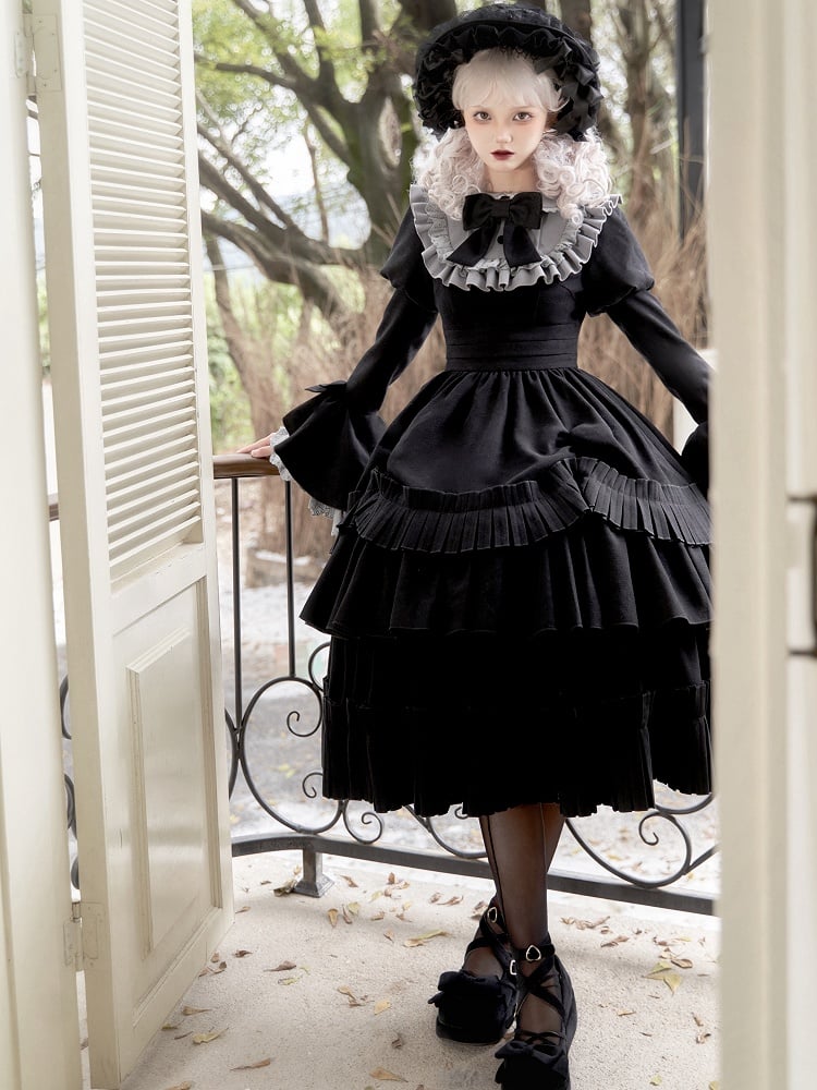 ブラック ゴムウエスト アンダースカート ボックスプリーツ ヘムラインスカート