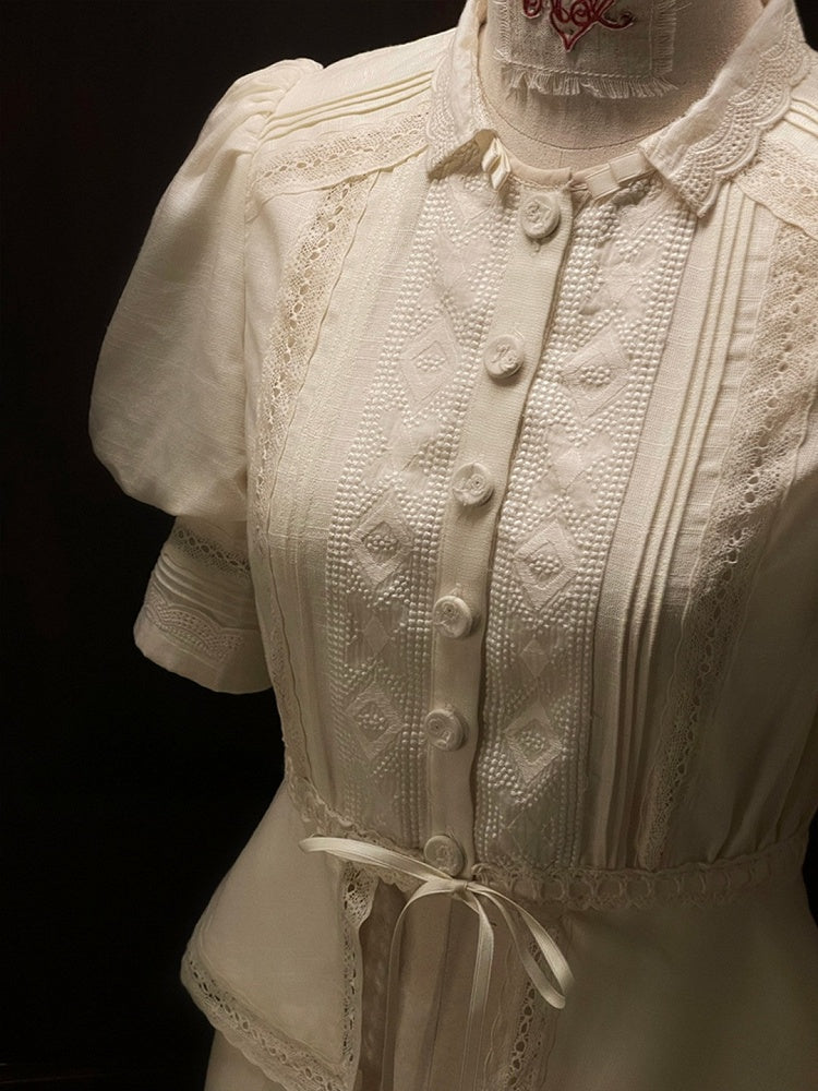 with Ruffle Beige Hem Neckline Open Lolita Blouse