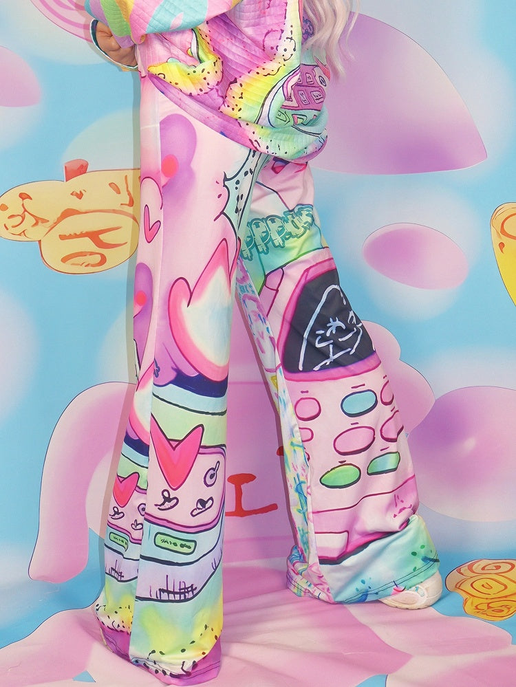 Cartoon Silhouette Hose Flare Print Y2K Bunt