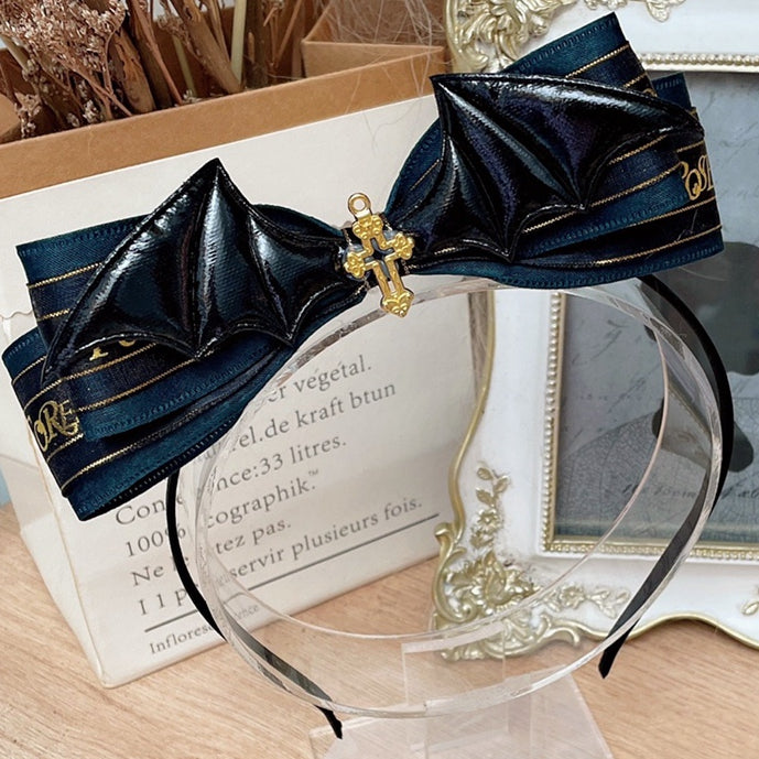 Decorated Cross KC And Halloween Wings Bowknot BlackGreen Bat