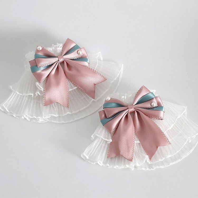 Cuffs PinkBlue Lace Bowknot Decorated Wrist Beaded Sweet Lolita