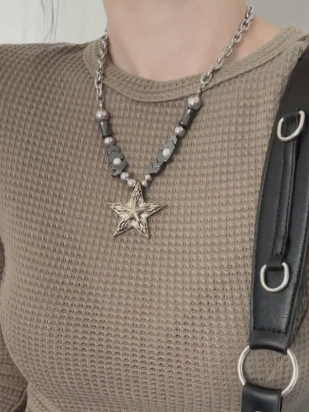 Star Pendant Silver Chain Necklace - YSHXS