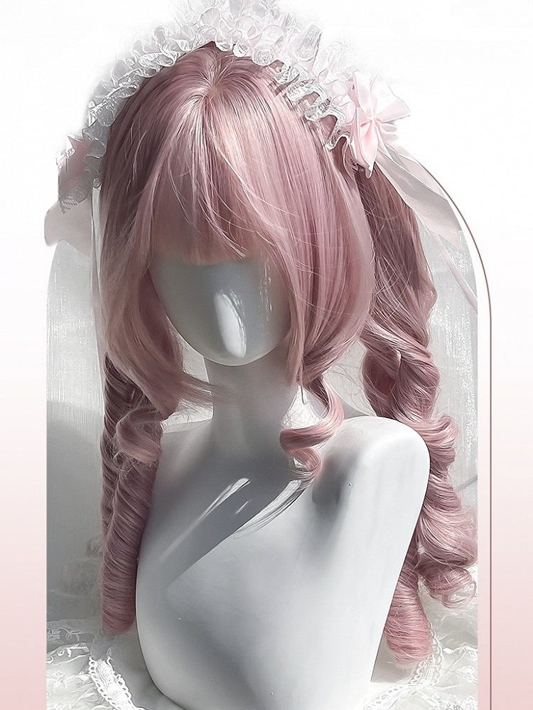 28CM + ピンクの前髪クリップ付きカーリーウィッグショートローマンポニーテール32CMダブルレングスクローエア