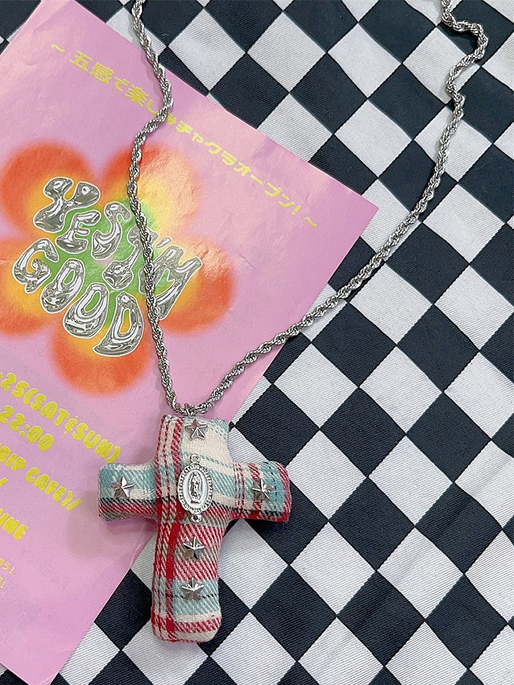 Y2K BlueRed Cross Fashion Decorated Gyaru Necklace Star