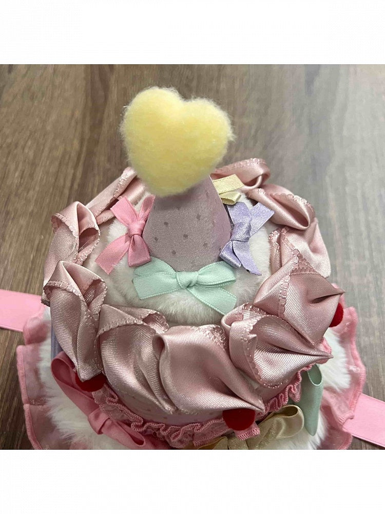 Pink Cake Mini Hat with Bow & Plush Heart Decoration - Sweet Dream Box