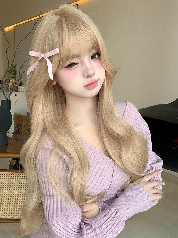 Perücke Pony Länge Blonde Luft Mit 60CM Wellig