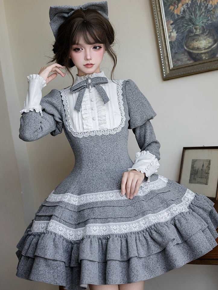 Bow Elegant + Gray Flounce OP Hem Lolita Cape Hairclip Version Short