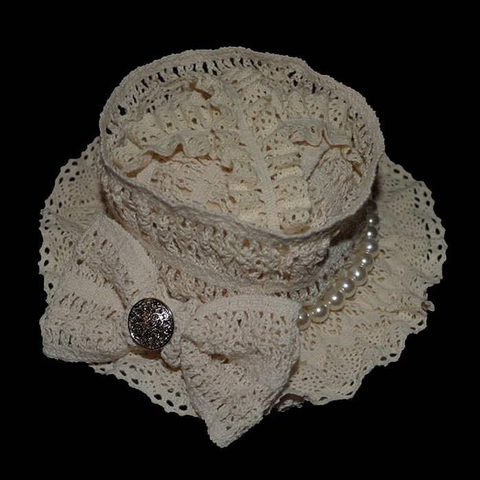 ミニハットデザイン 蝶結び ビーズ装飾 ベージュ