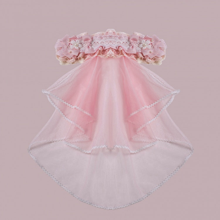 Lolita Veil Pink Bows with Lace Hairband