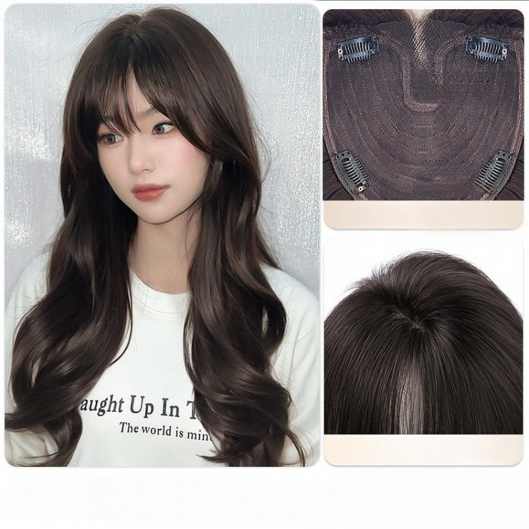 Pony 65CM Perücke gewellte Länge mit braun