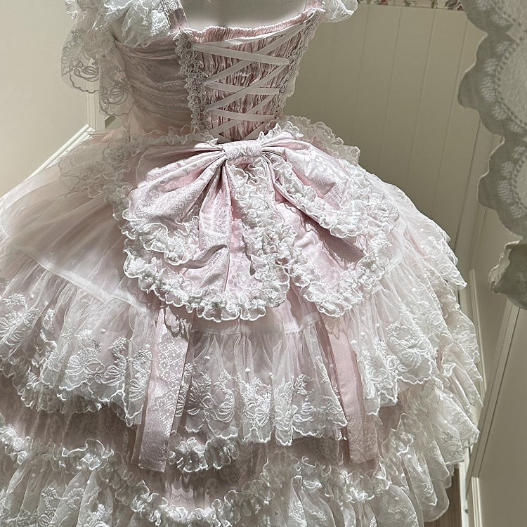 Lace Bow Blue/Pink Lolita Back Trim