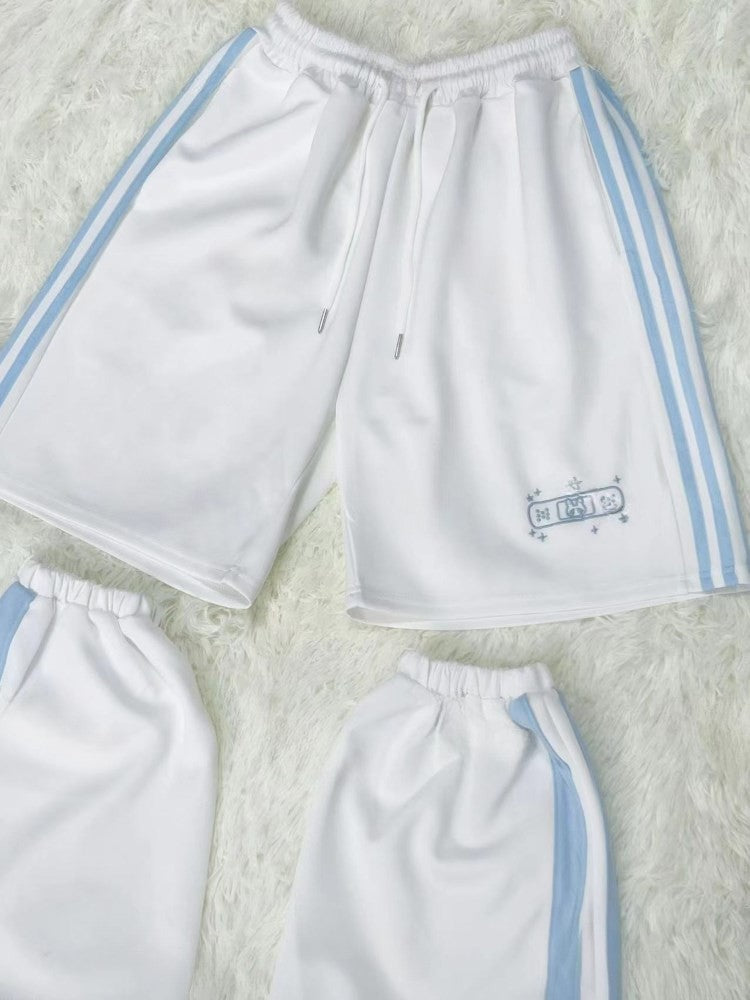 Kaiwai Tenshi und Bunny Leg Star Shorts Stickerei mit weiß-blauen Stulpen