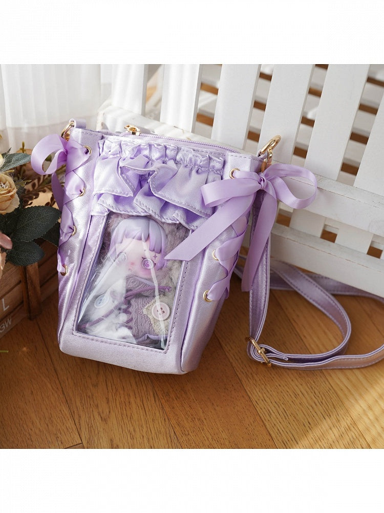 Rainbow Satin Clear Window Mini Ita Crossbody Purse - Morning Glory