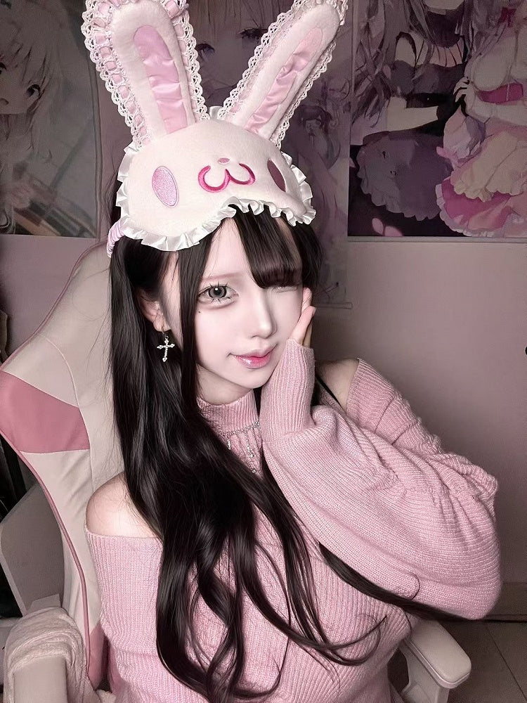 Rhinestone Cutout Innocent Clean Shoulder with Mermaid Dress Pink Dangling Aesthetic Neckline Knit