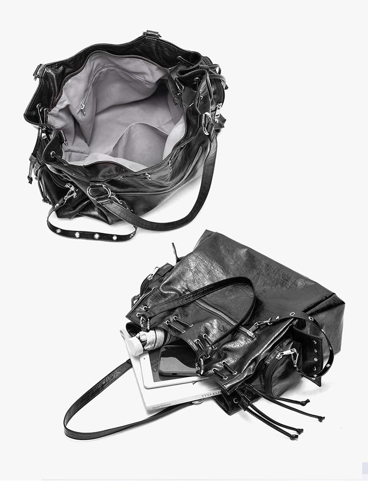 Tote CapacityAdjustable With Soft Bag Black Straps Large Studded