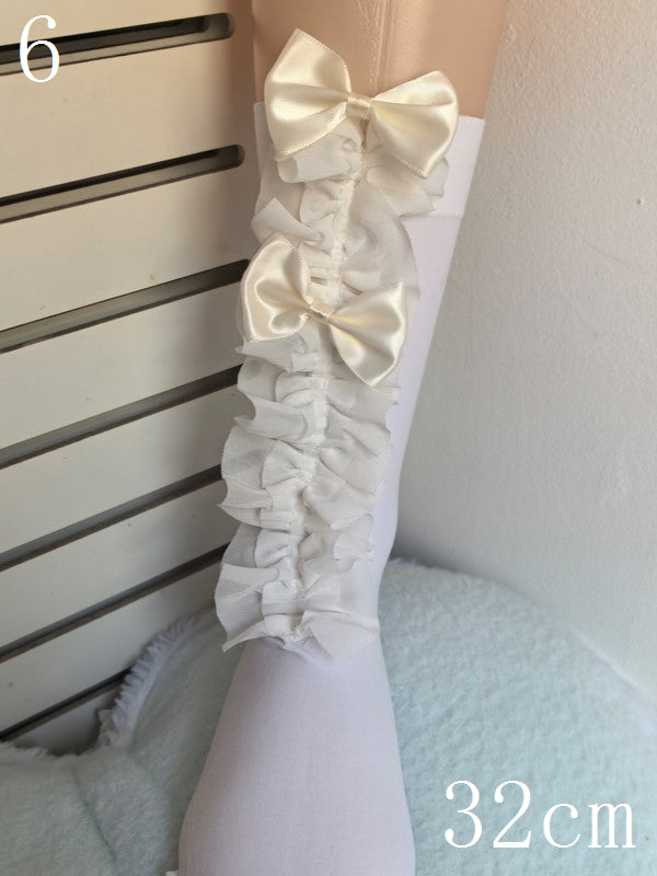 7 Trim Lace Optionen Details Socken Weiß/Schwarz Bowknot Kalb