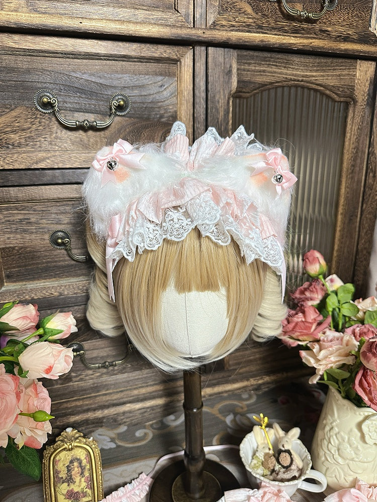 Green Fur Hairband Blue Kitty Ears / Faux Pink