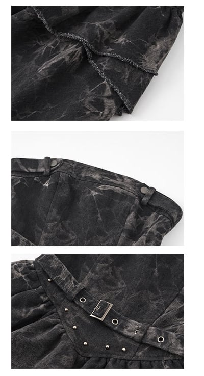 Black and Gray Basque Waist Punk Denim Strapless Dress