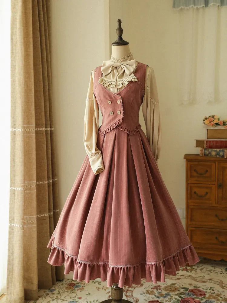 パターンピンクストライプVネッククラシックベスト