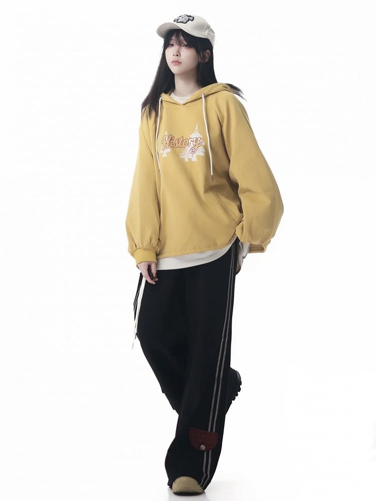 with Fleece-Lined Hoodie Christmas Tree Yellow Letter Cozy Print and