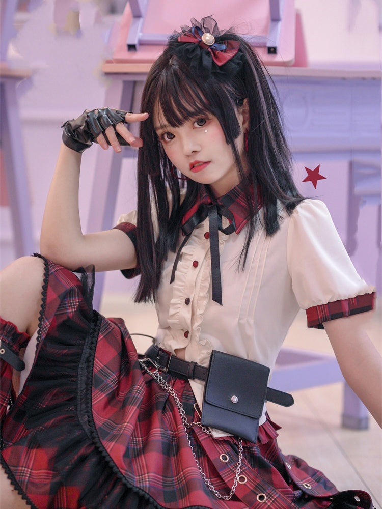 Lolita Idol Bow KC Red Plaid Big