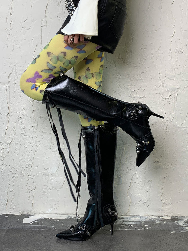 ライトグリーンのY2Kバタフライタイツ