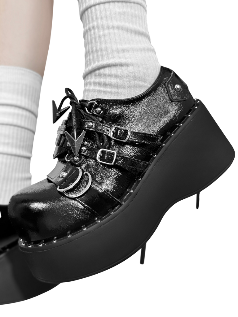 Black Hot Girl Platform Crack Punk Shoes