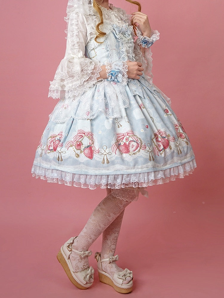 Blauer Pullover mit Erdbeerrock im süßen Lolita-Print