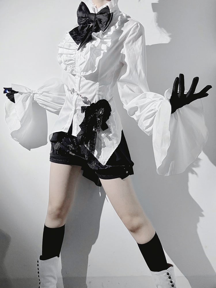 Gothic Ouji White Long Poet Ruffled Sleeves Shirt High Lolita Neck