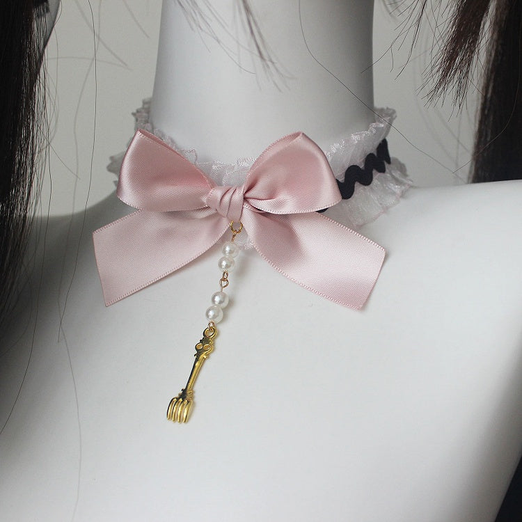 Dessert-Themed Choker Lace Bow Pink