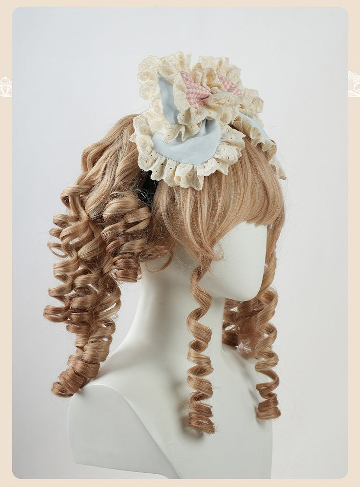 スイートロリータ ブルー&ピンクの大きなリボンフリルレーストリム KC