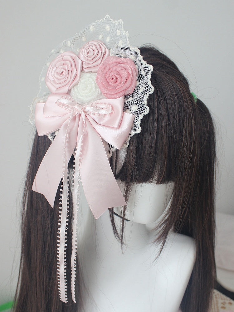 Lace Pink Rose Hair Polka-Dot Clip