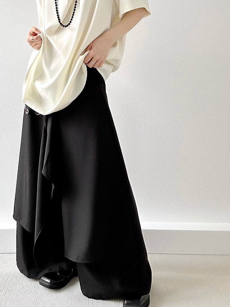 Wide-Leg Black Pants Avant-Garde with Draping Ouji Lolita