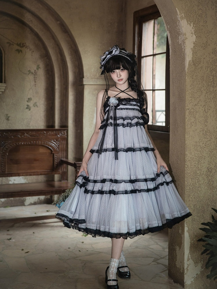 Black-Blue Lolita Bonnet, Hairband & Brooch Set - Aisling
