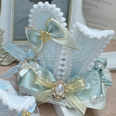 Hat Bowknot Ears Beaded Mini Bunny Details Decorated Blue