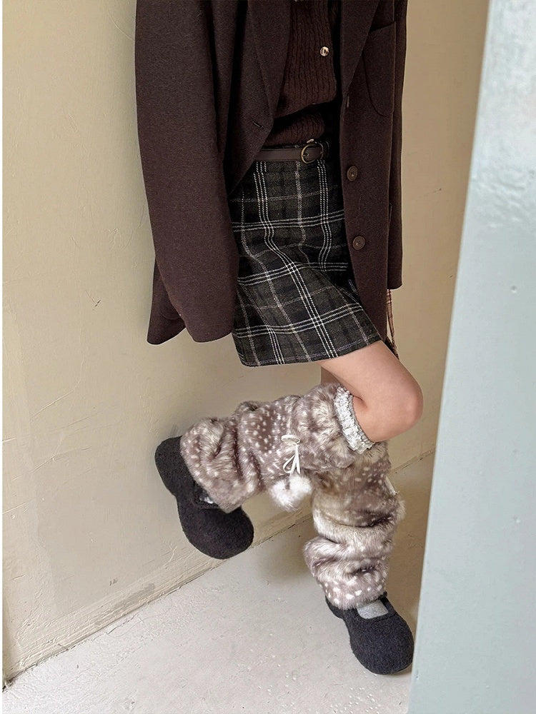 with Leg Warmers Ties Faux Fur Pom-Pom Pattern Deer-Spot