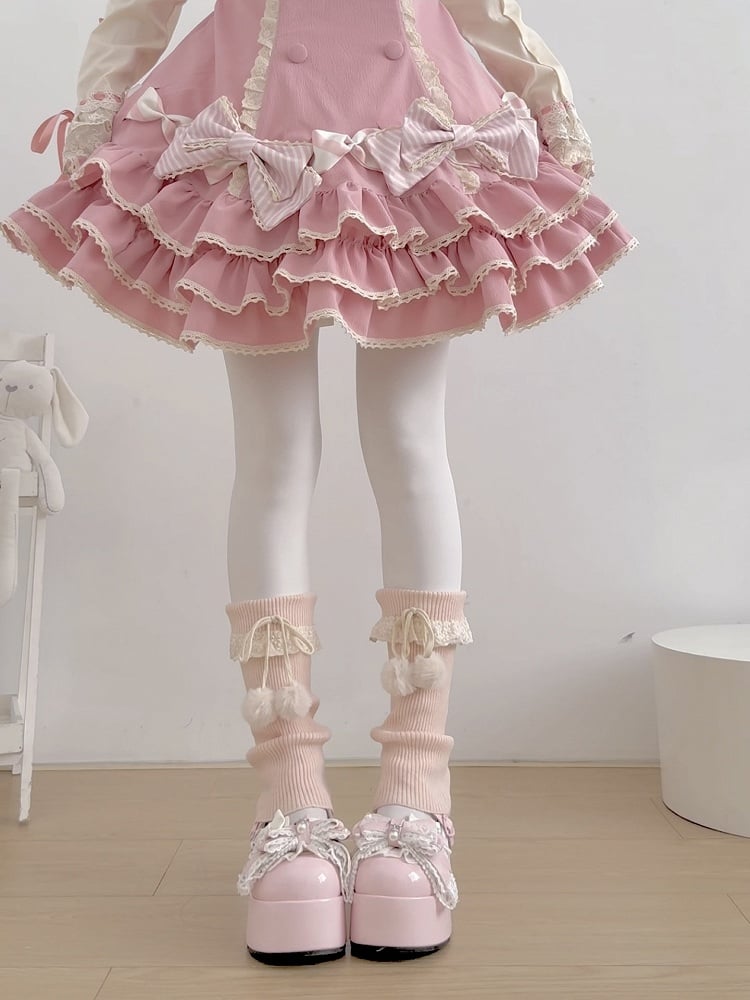 Warmers 16cm Short Cuffed - Pink Leg Pom-pom