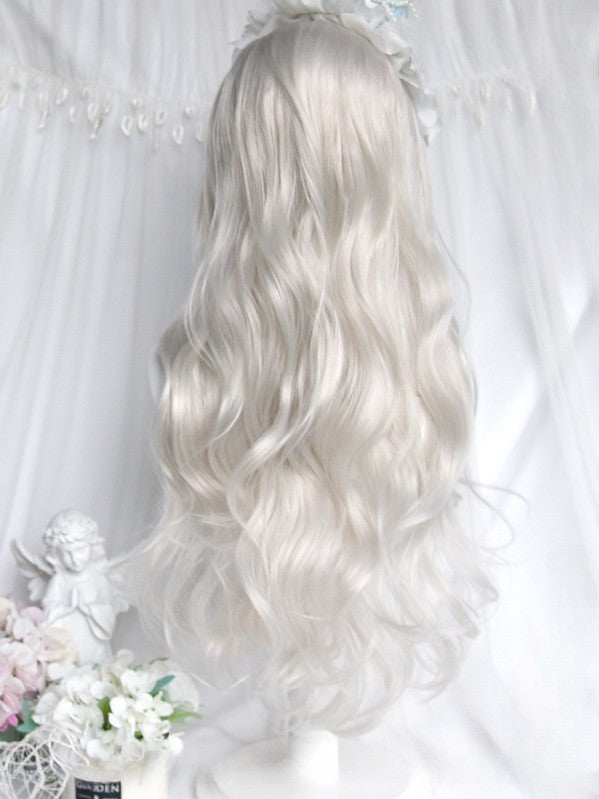 シルバーの前髪 長さ68cm フルウェーブウィッグ