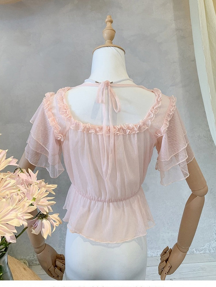 Short Sleeve Ballet Lace Lolita Blouse - Lan Jian Chuan